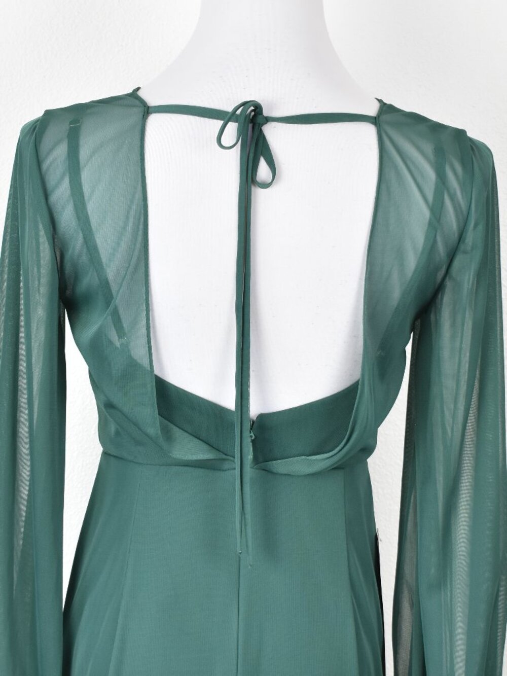 Azazie DENALI Dark Green Long Sleeve Mesh Dress NEW - 6 - Picture 8 of 12